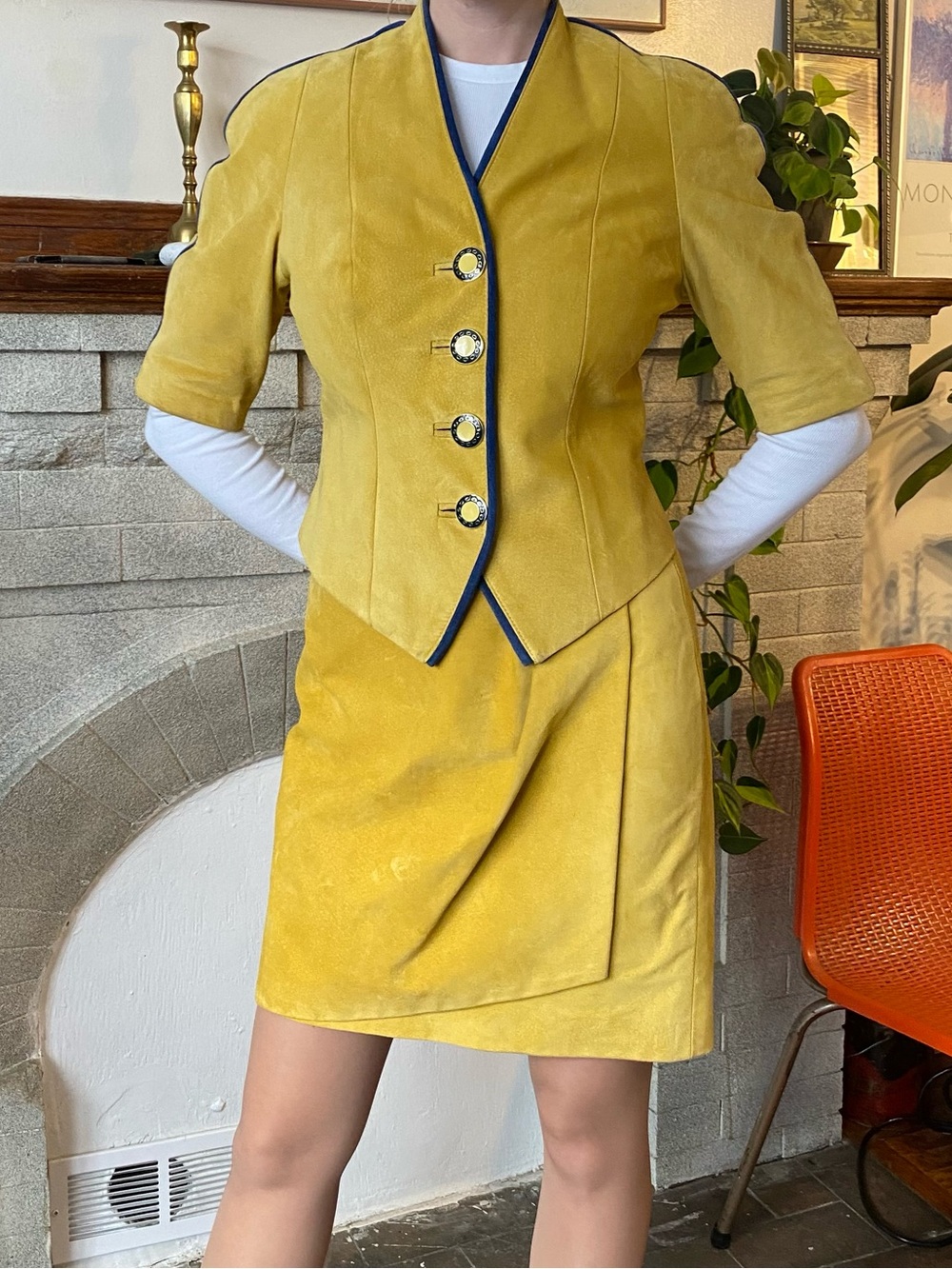 Danier Yellow Suede Short-Sleeve Blazer